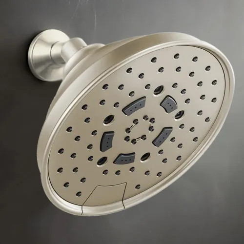 Brizo Essential 7" Wall-Mount Shower Head, Five-Function, Touch-Clean, H2Okinetic, 2.5 GPM, Brilliance Brushed Nickel - 87495-BN-2.5