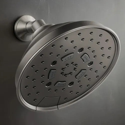 Brizo Essential 7" Wall-Mount Shower Head, Five-Function, Touch-Clean, H2Okinetic, 2.5 GPM, Brilliance Luxe Steel - 87495-SL-2.5