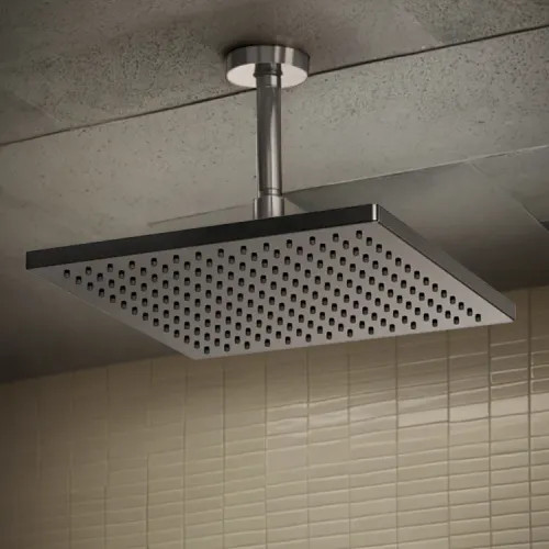 Brizo Essential Brilliance Black Onyx 12in Single-Function Raincan Shower Head, Square, 2.5 GPM, Touch-Clean Nozzles, WaterSense - 81399-BNX-2.5