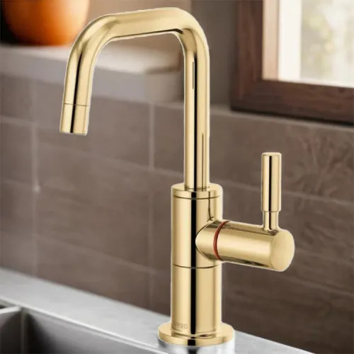 Brizo Odin Single-Handle Instant Hot Water Faucet with Square Spout, Deck Mount, ADA, 1.0 GPM, Brilliance Polished Gold - 61365LF-H-PG