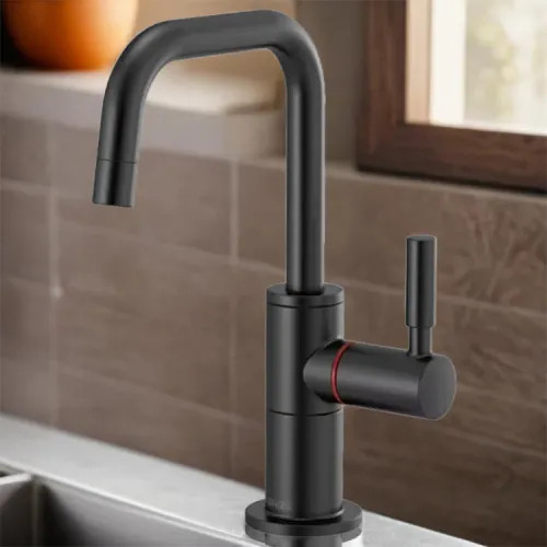 Brizo Odin Single-Handle Instant Hot Water Faucet with Square Spout, Deck Mount, ADA, 1.0 GPM, Matte Black - 61365LF-H-BL