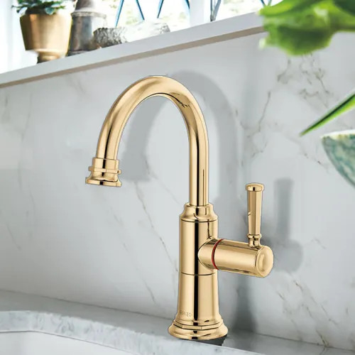 Brizo Rook Single-Handle Instant Hot Beverage Faucet, Less Tank and Filter, Lever Handle, 1.0 GPM, Brilliance Polished Gold - 61374LF-H-PG