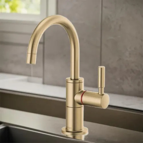 Brizo Single-Handle Instant Hot Water Faucet w/ Arc Spout, 1.0 GPM, Brilliance Luxe Gold - 61320LF-H-GL