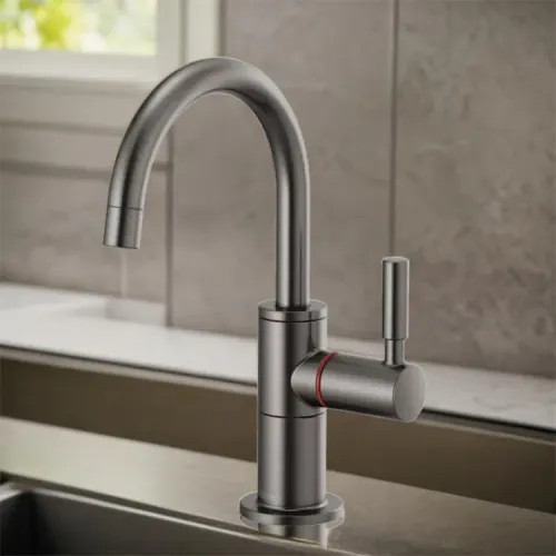 Brizo Single-Handle Instant Hot Water Faucet w/ Arc Spout, 1.0 GPM, Brilliance Luxe Steel - 61320LF-H-SL