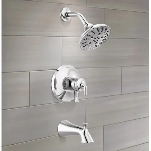 Delta Kayra Monitor 17 Series Tub & Shower Trim, Pressure Balance, Two Lever Handles, Touch-Clean, ADA, 1.75 GPM. Chrome - T17433