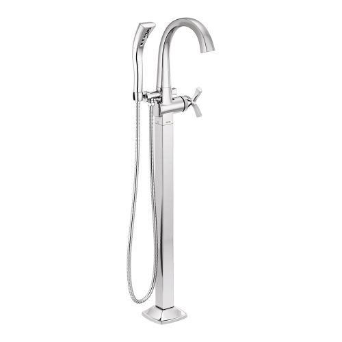 Delta Stryke Freestanding Tub Filler Trim with 1.75 GPM Single-Setting Hand Shower, H2Okinetic, Cross Handle, Chrome - T47776-FL