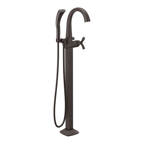 Delta Stryke Freestanding Tub Filler Trim with 1.75 GPM Single-Setting Hand Shower, H2Okinetic, Cross Handle, Venetian Bronze - T47776-RBFL