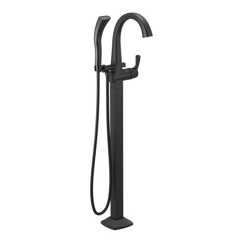Delta Stryke Freestanding Tub Filler Trim with 1.75 GPM Single-Setting Hand Shower, H2Okinetic, Lever Handle, Matte Black - T4777-BLFL