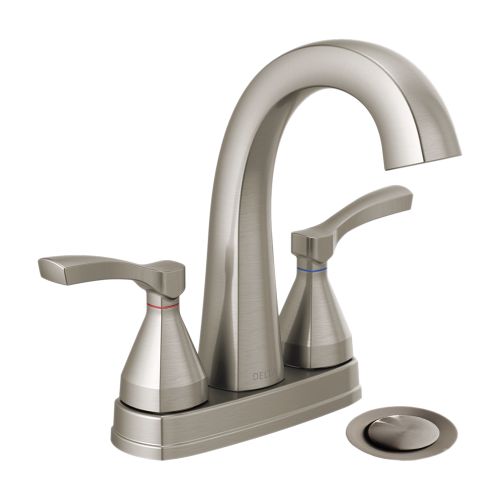 Delta Stryke High-Arc Centerset Lavatory Faucet With Metal Pop-Up, DIAMOND Seal, Two Lever Handles, 1.2 GPM, Stainless - 25775-SSMPU-DST