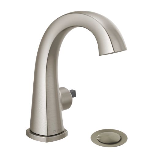 Delta Stryke High-Arc Stainless Lavatory Faucet with Escutcheon, Metal Pop-Up, 1.2 GPM, Less Handle, DIAMOND Seal - 577-SSMPU-LHP-DST
