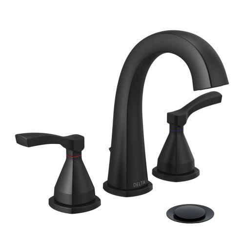 Delta Stryke Widespread Bathroom Faucet With Metal Pop-Up, Two Lever Handles, Diamond Seal, ADA, 1.2 GPM, Matte Black - 35775-BLMPU-DST