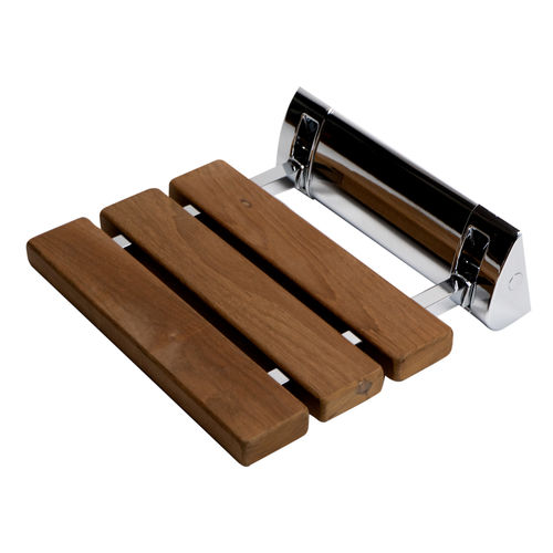 Alfi 14 Wall-Mount Folding Natural Teak Wood Shower Seat, with Polished Chrome Cover Plates, ADA-Compliant - ABS14-PC