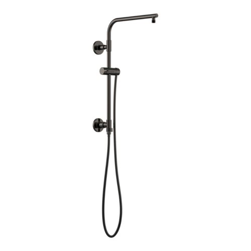 Brizo Essential 18" Euro Round Shower Column, Wall-Mount, 15" Overhead Shower Arm, Brilliance Black Onyx - 80092-BNX