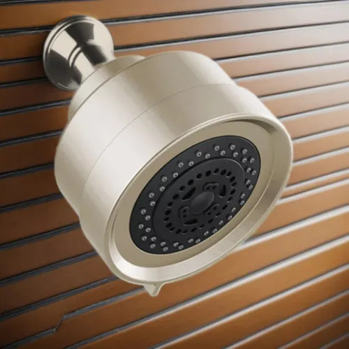 Brizo Essential 4-1/2" Wall-Mount Shower Head, Three Spray Functions, Touch-Clean Nozzles, WaterSense, 1.75 GPM, Brilliance Brushed Nickel - 87092-BN