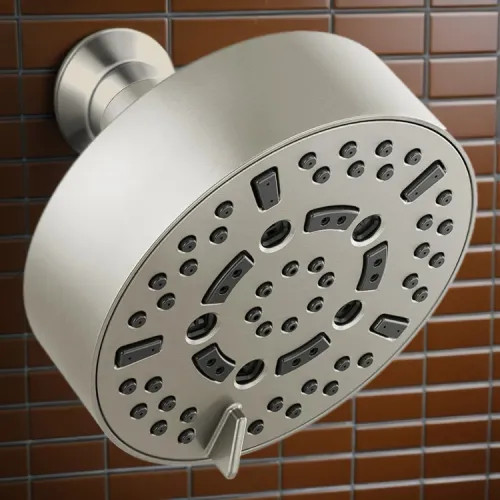Brizo Essential 5" Wall-Mount Shower Head, Round, 7-Function, H2Okinetic, Touch-Clean, 2.5 GPM, Brilliance Luxe Nickel  - 87292-NK-2.5