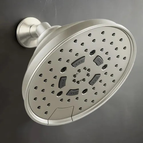 Brizo Essential 7" Wall-Mount Shower Head, Classic, Round, Five-Function, Touch-Clean, H2Okinetic, 2.5 GPM, Brilliance Luxe Nickel - 87495-NK-2.5