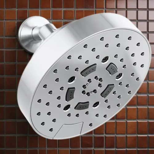Brizo Essential 7" Wall-Mount Shower Head, Five-Function, H2Okinetic, Touch-Clean, WaterSense, 1.75 GPM, Polished Chrome - 87492-PC