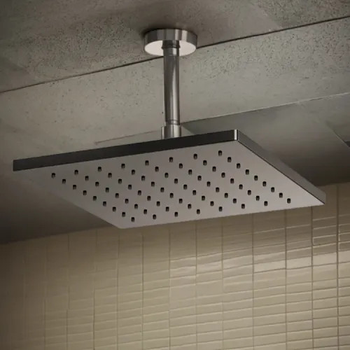 Brizo Essential Brilliance Black Onyx 12in Single-Function Raincan Shower Head, Square, 1.75 GPM, Touch-Clean Nozzles, WaterSense - 81399-BNX