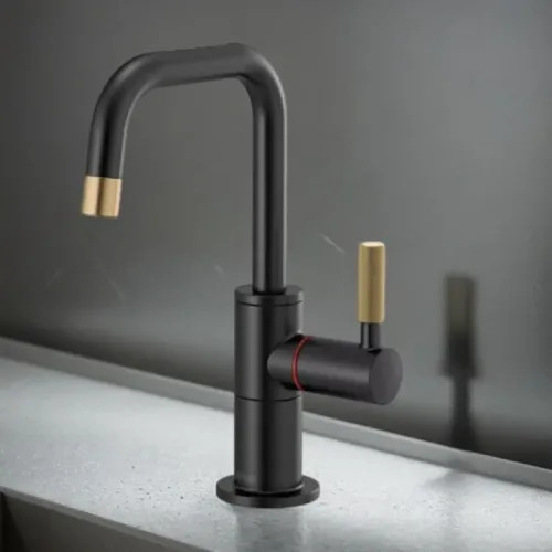 Brizo Litze Instant Hot Water Faucet with Square Spout and Knurled Handle, 1.0 GPM, Matte Black/Brilliance Luxe Gold - 61353LF-H-BLGL