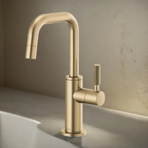 Brizo Litze Single-Handle Beverage Faucet with Square Spout and Knurled Handle, Diamond Seal Technology, 1.5 GPM, Brilliance Luxe Gold - 61353LF-C-GL