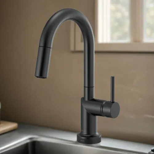 Brizo Odin SmartTouch Pull-Down Bar/Prep Faucet with Arc Spout, Diamond Seal, MagneDock, Touch-Clean, 1.8 GPM, Matte Black - 64975LF-BLLHP