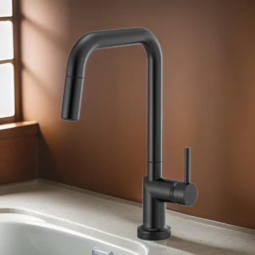 Brizo Odin SmartTouch Pull-Down Kitchen Faucet with Square Swivel Spout, MagneDock, Two Function, 1.8 GPM, Matte Black - 64065LF-BLLHP