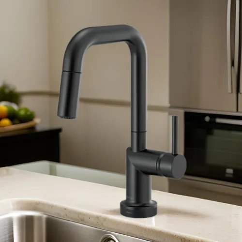 Brizo Odin SmartTouch Pull-Down Prep Kitchen Faucet with Square Spout, Diamond Seal Technology, MagneDock Magnetic Docking, Touch-Clean, 1.8 GPM, Matte Black - 64965LF-BLLHP