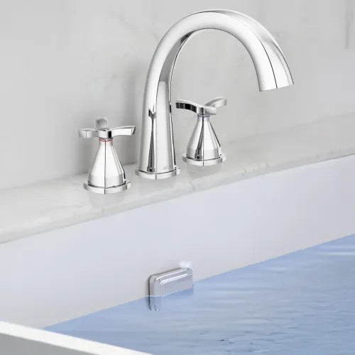 Delta Stryke Two-Handle Roman Tub Faucet Trim, High Arc Spout, Cross Handles, Chrome - T27776