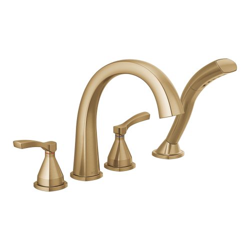 Delta Stryke Two-Handle Roman Tub Faucet Trim with 1.75 GPM Single-Setting Hand Shower, H2Okinetic, Lever Handles, Champagne Bronze - T4777-CZ