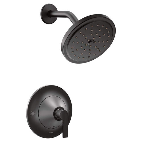Moen Doux Posi-Temp Single-Handle Shower Faucet with 6-3/4" Rainshower, One-Function, 1.75 GPM, Lever Handle, Eco-Performance, Immersion, Matte Black - TS2202EPBL