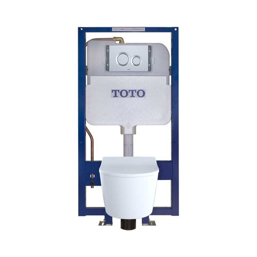 TOTO RP Wall-Hung D-Shaped Toilet w/ In-Wall Tank 1.28/0.9 GPF, Cotton White w/ Silver - CWT447247CMFG#MS