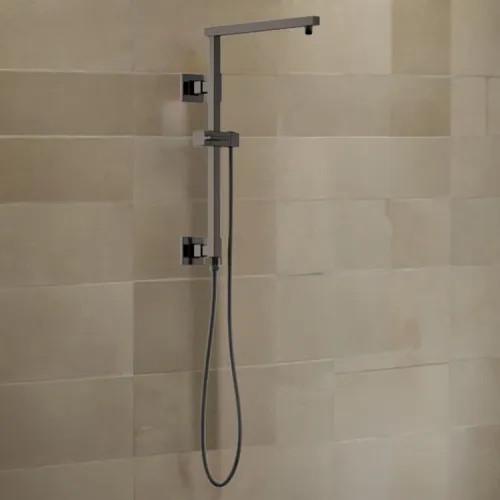 Brizo Essential 18" Linear-Square Shower Column, 15" Overhead Shower Arm, Brilliance Black Onyx - 80099-BNX