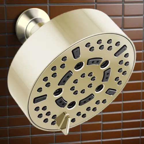 Brizo Essential 5" Wall-Mount Shower Head, Round, 7-Function, H2Okinetic, Touch-Clean, 2.5 GPM, Brilliance Polished Nickel - 87292-PN-2.5