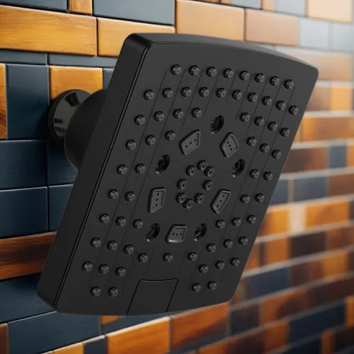 Brizo Essential 7" Wall-Mount Shower Head, Five-Function, H2Okinetic, Touch-Clean, WaterSense, 1.75 GPM, Matte Black - 87406-BL