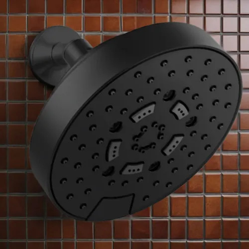 Brizo Essential 7" Wall-Mount Shower Head, Five-Function, H2Okinetic, Touch-Clean, WaterSense, 1.75 GPM, Matte Black - 87492-BL