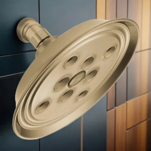 Brizo Essential 7" Wall-Mount Shower Head, Single-Function, H2Okinetic, WaterSense, 1.75 GPM, Brilliance Luxe Gold - 87305-GL