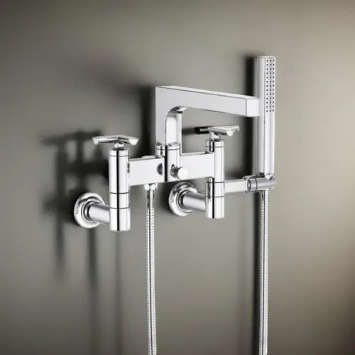 Brizo Kintsu Two-Handle Tub Filler Trim Kit w/ Cross Handles, Single-Function Handshower, Multi-Mount, Polished Chrome - T70307-PC