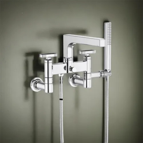 Brizo Kintsu Two-Handle Tub Filler Trim Kit w/ Knob Handles, Single-Function Handshower, Multi-Mount, Polished Chrome - T70308-PC
