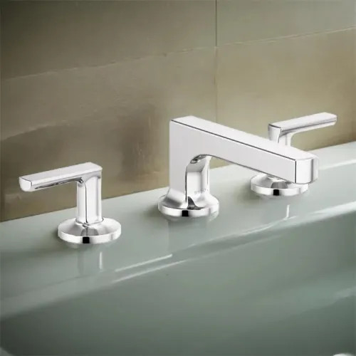 Brizo Kintsu Two-Handle Widespread Lavatory Faucet w/ Low Spout, Less Handles, Deck Mount, 1.2 GPM, Polished Chrome - 65308LF-PCLHP-ECO