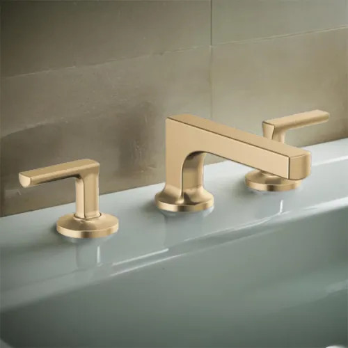 Brizo Kintsu Two-Handle Widespread Lavatory Faucet w/ Low Spout, Less Handles, Deck Mount, 1.5 GPM, Brilliance Luxe Gold - 65308LF-GLLHP