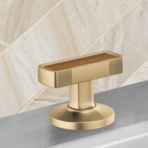 Brizo Kintsu Widespread Lavatory Knob with Wood Inlay Handle Kit, Brilliance Luxe Gold - HI5306-GLWD