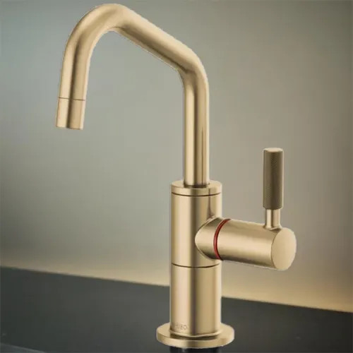 Brizo Litze Brilliance Luxe Gold Instant Hot Water Faucet with Angled Spout and Knurled Handle, 1.0 GPM, Brilliance Luxe Gold - 61363LF-H-GL