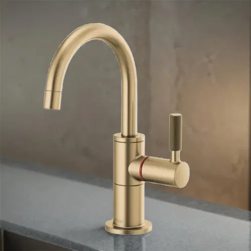 Brizo Litze Instant Hot Water Faucet with Arc Spout and Knurled Handle, 1.0 GPM, Brilliance Luxe Gold - 61343LF-H-GL