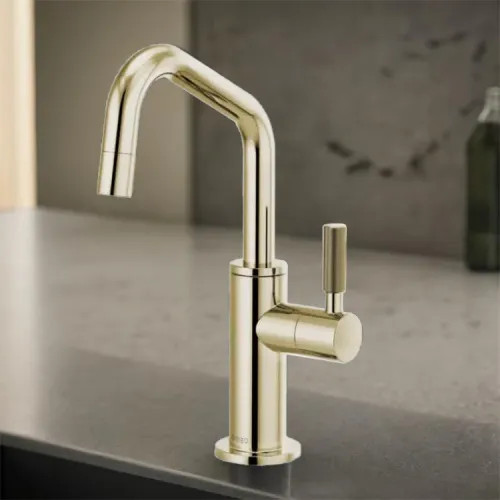 Brizo Litze Single-Handle Beverage Faucet with Angled Spout, Diamond Seal, ADA, Knurled Handle, 1.5 GPM,Brilliance Polished Nickel  - 61363LF-C-PN