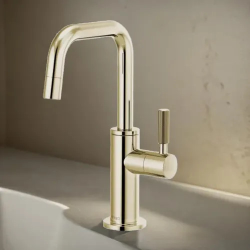 Brizo Litze Single-Handle Beverage Faucet with Square Spout and Knurled Handle, Diamond Seal Technology, 1.5 GPM, Brilliance Polished Nickel - 61353LF-C-PN
