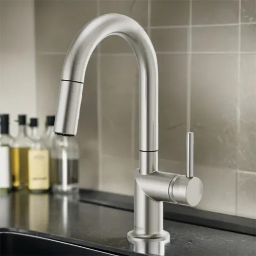 Brizo Odin Single Handle Pull-Down Bar Faucet with High-Arc Swivel Spout, MagneDock, Two Function, 1.8 GPM, Brilliance Stainless - 63975LF-SSLHP