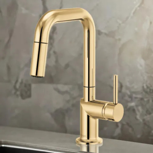 Brizo Odin Single Handle Pull-Down Bar Faucet with Swivel Spout, MagneDock, Two Function, 1.8 GPM, Brilliance Polished Gold - 63965LF-PGLHP
