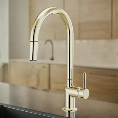 Brizo Odin Single Handle Pull-Down Kitchen Faucet with Swivel Spout, MagneDock, DIAMOND Seal, Two Function, 1.8 GPM, Brilliance Polished Nickel - 63075LF-PNLHP