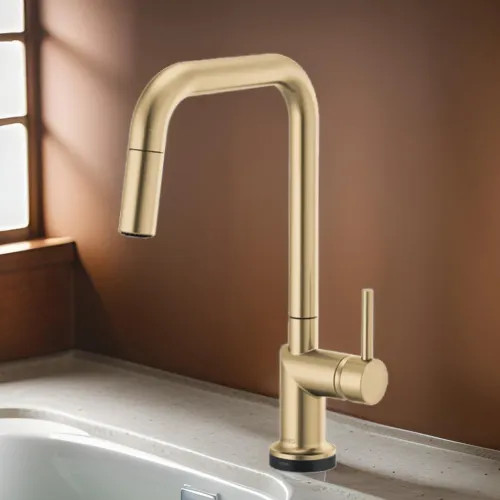 Brizo Odin SmartTouch Pull-Down Kitchen Faucet with Square Swivel Spout, MagneDock, Two Function, 1.8 GPM, Brilliance Luxe Gold - 64065LF-GLLHP