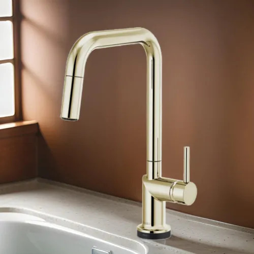 Brizo Odin SmartTouch Pull-Down Kitchen Faucet with Square Swivel Spout, MagneDock, Two Function, 1.8 GPM, Brilliance Polished Nickel - 64065LF-PNLHP